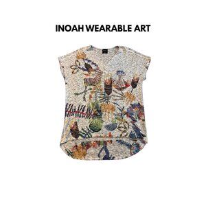 Inoah Women’s Medium Made USA Abstract Wearable Art Top V Neck Stretch Knit Boho
